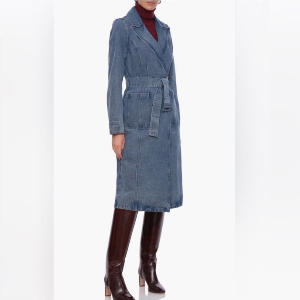 House of Harlow 1960 Double Breasted Denim Trench Coat Womens Statement Outerwea